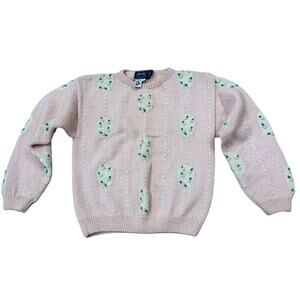 Vintage 1990s Blush Pink Wool Knit Embroidered Sweater / Women’s Small –
